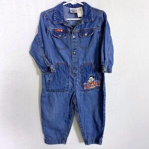 Vtg Baby Mickey & Co. Denim Overall One-Piece Sz 24 Mo Embroidered Mickey Mouse